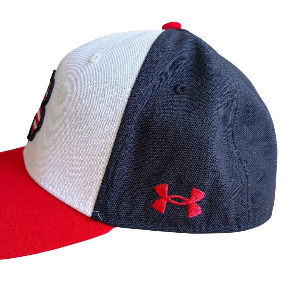 Notre Dame Under Armour Red White Blue Clover Flag Hat L/XL Memorial 4th July - Picture 3 of 6